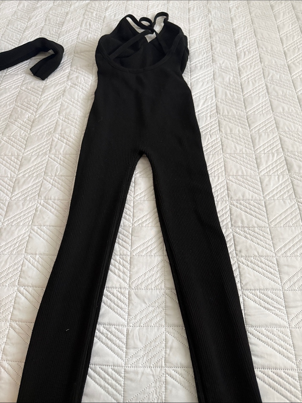 Black Ribbed Strappy Jumpsuit